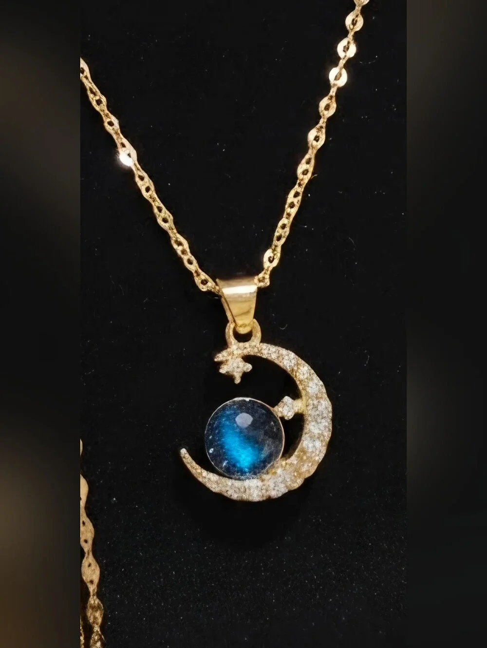 Gold Tone Alloy Material - Moon & Blue Galaxy Pendant Necklace - Women Jewelry